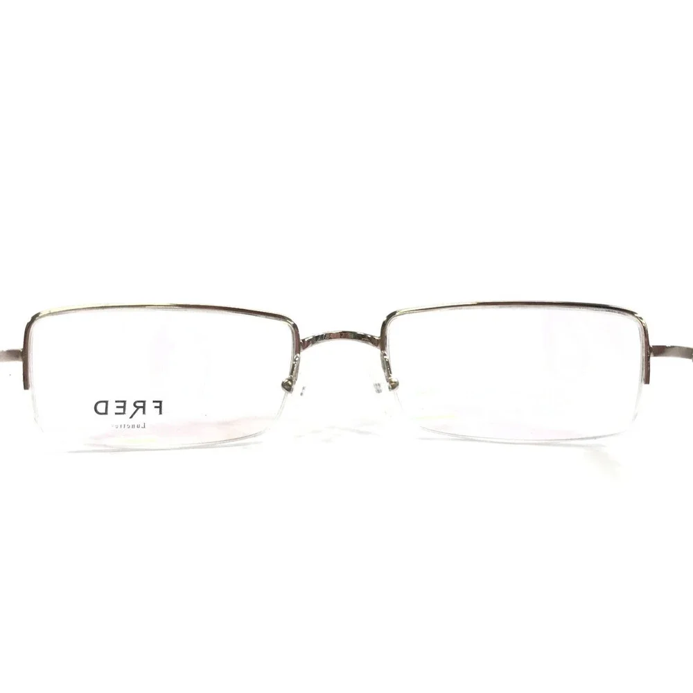 FRED Eyeglasses Frames ALASKA N1 002 Shiny Silver Rectangle Half Rim 53-19-135